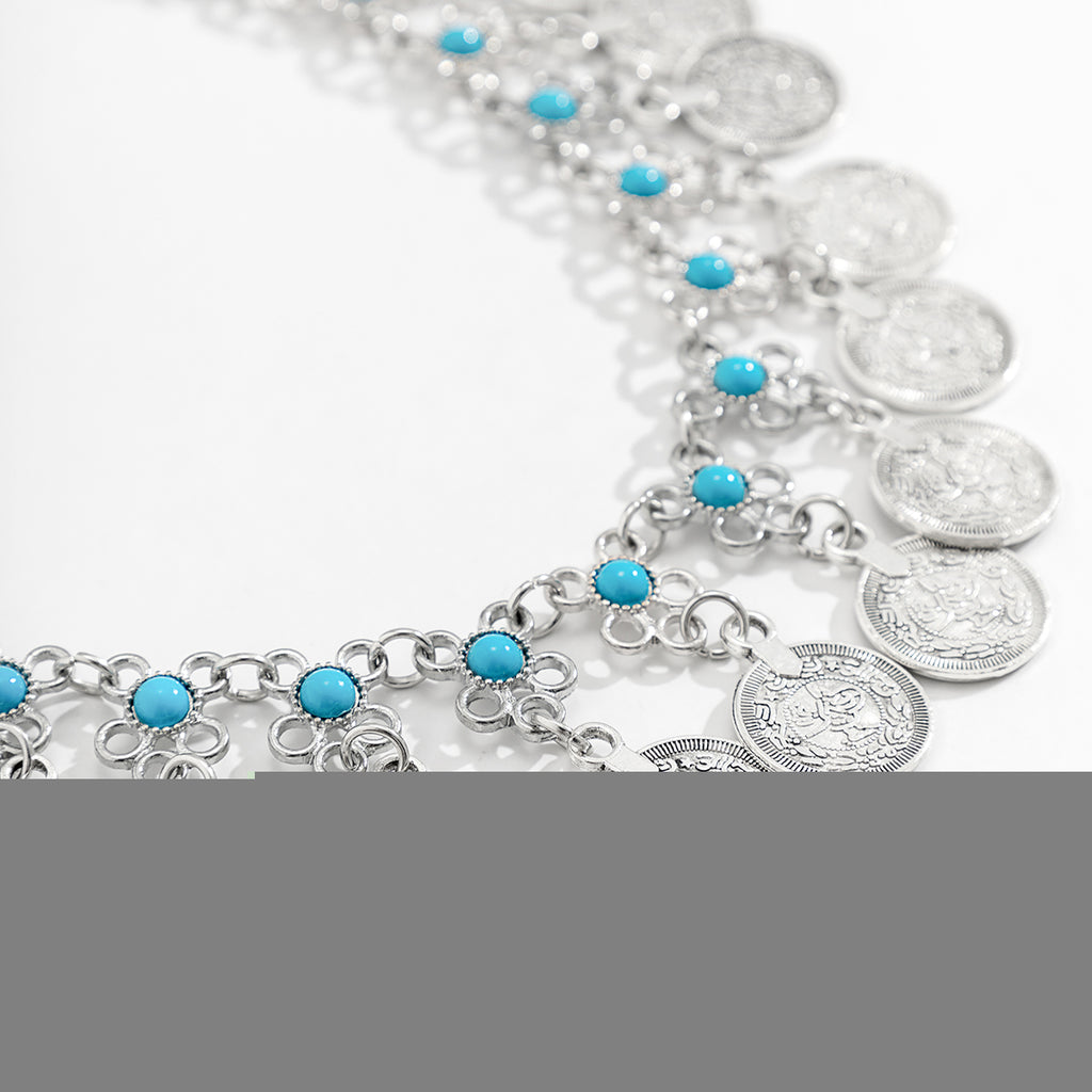 IngeSight.Z Bohemia Metal Engraving Coin Pendant Long Tassel Belly Waist Chain for Women Vintage Harness Dress Belts Waistbands