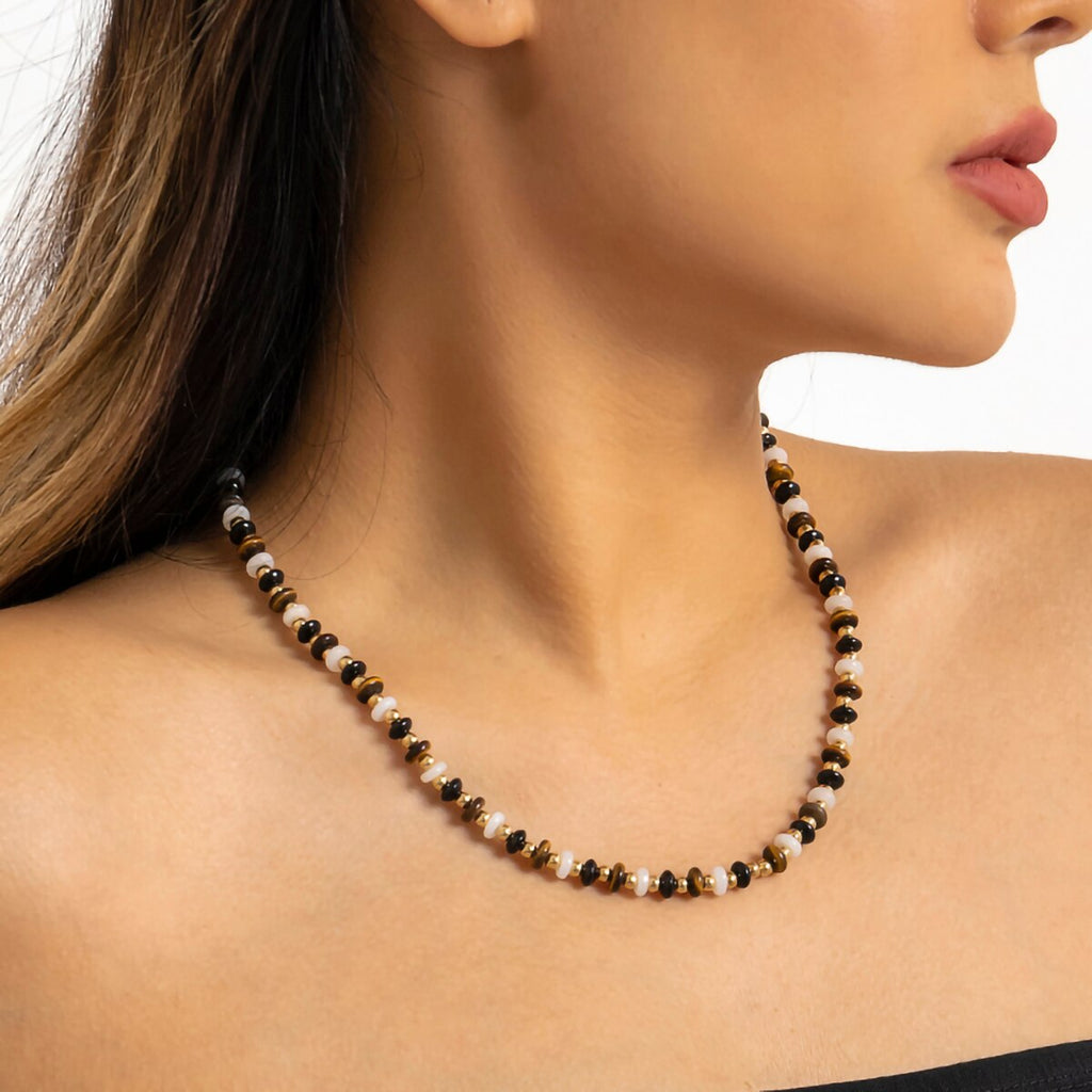 IngeSight.Z Bohemia Mixed Color Crystal Natural Stone Choker Necklace for Women Punk Gold Color Small CCB Beads Clavicle Chain