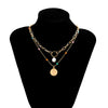 IngeSight.Z Bohemia Multi Layer Pearl Carved Coin Portrait Pendant Necklace for Women Punk Link Chain Colorful Beaded Choker