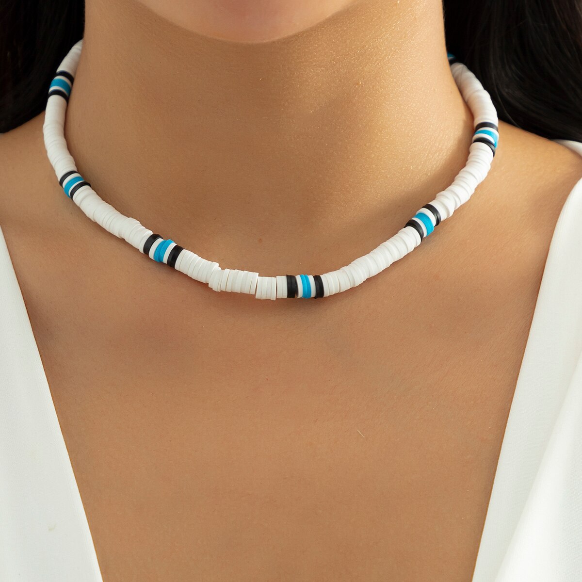 IngeSight.Z Bohemian Blue White Soft Polymer Clay Choker Necklace for Women Men Tribal Jewelry African Necklace Collar 2022
