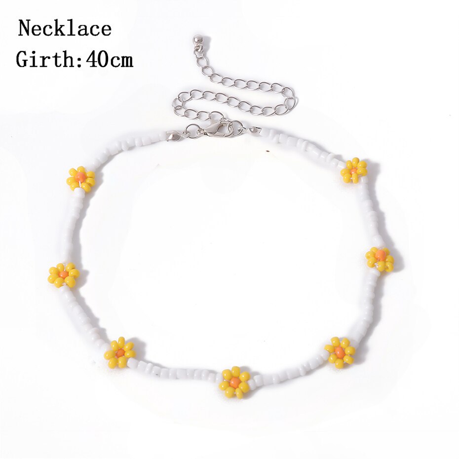 IngeSight.Z Bohemian Colorful Beads Flower Choker Necklace for Women 2022 Summer Statement Short Collar Clavicle Chain Jewelry