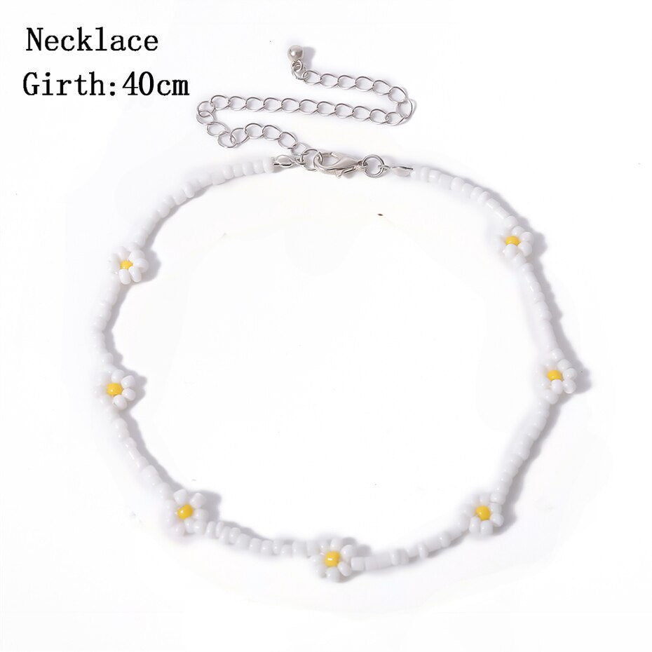 IngeSight.Z Bohemian Colorful Beads Flower Choker Necklace for Women 2022 Summer Statement Short Collar Clavicle Chain Jewelry