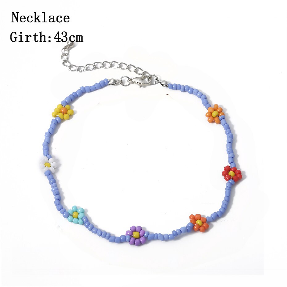 IngeSight.Z Bohemian Colorful Beads Flower Choker Necklace for Women 2022 Summer Statement Short Collar Clavicle Chain Jewelry