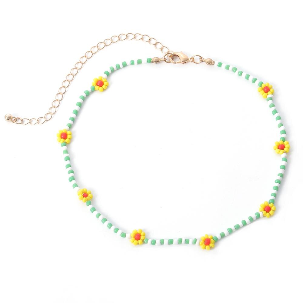 IngeSight.Z Bohemian Colorful Beads Flower Choker Necklace for Women 2022 Summer Statement Short Collar Clavicle Chain Jewelry