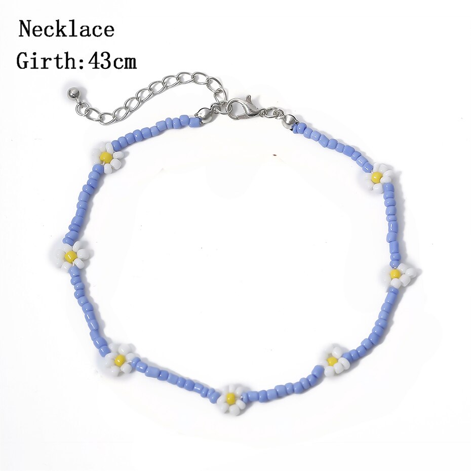 IngeSight.Z Bohemian Colorful Beads Flower Choker Necklace for Women 2022 Summer Statement Short Collar Clavicle Chain Jewelry