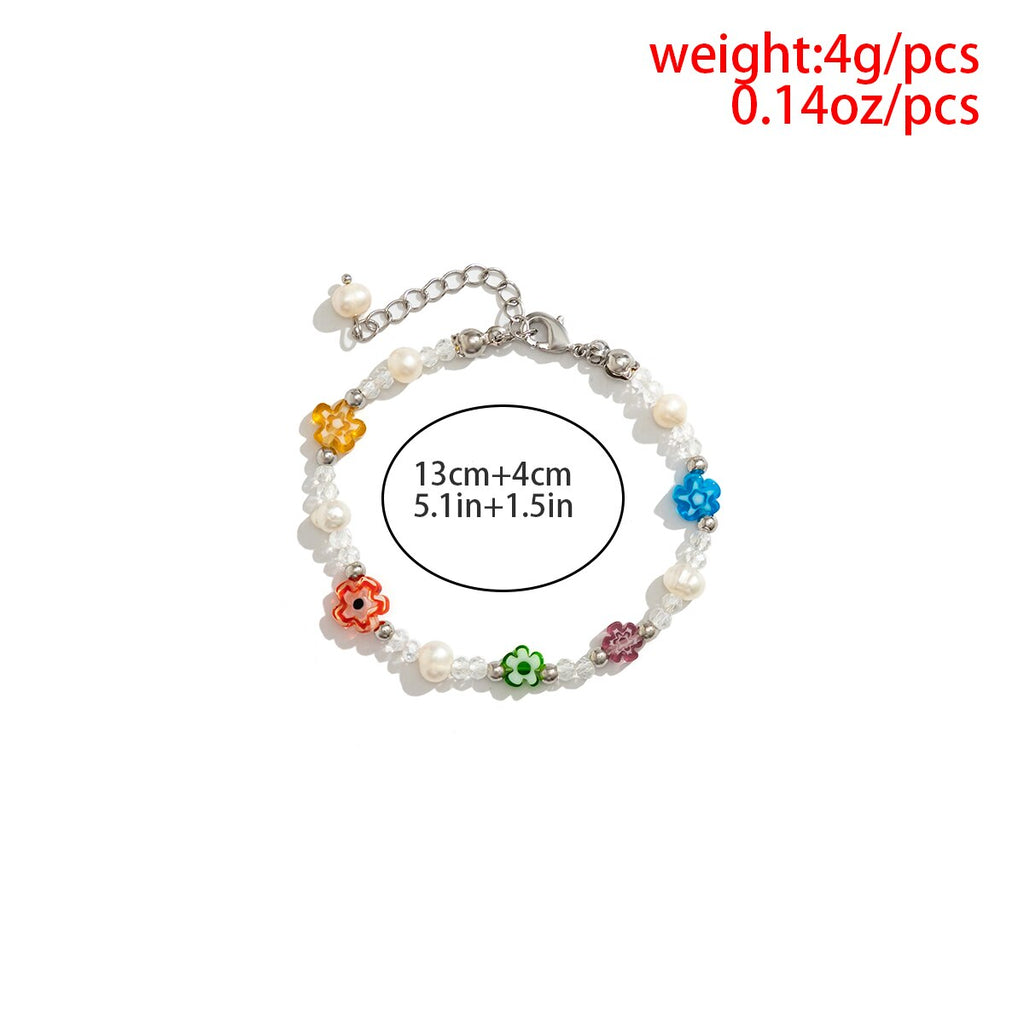 IngeSight.Z Bohemian Colorful Crystal Flower Beaded Bracelet for Women  Imitation Pearls Sweet Acrylic Y2k Bracelet 2022