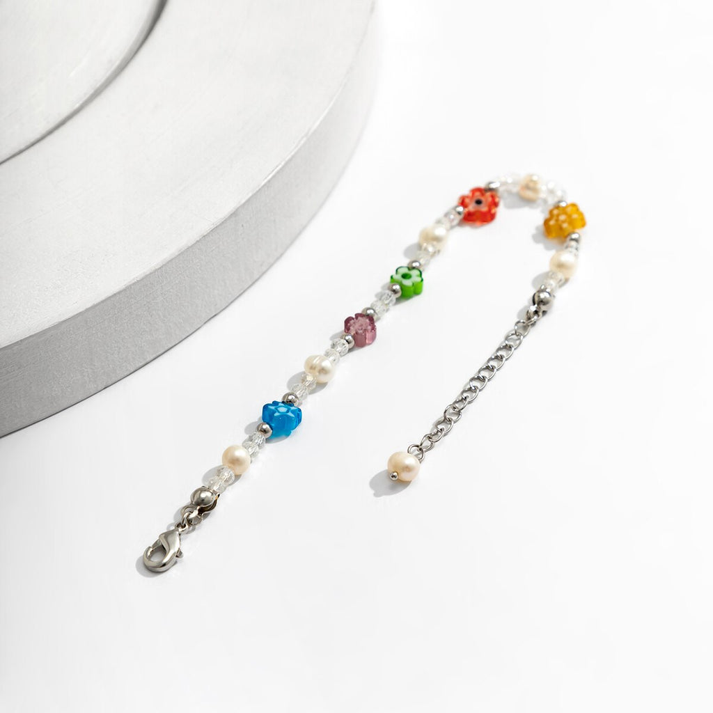 IngeSight.Z Bohemian Colorful Crystal Flower Beaded Bracelet for Women  Imitation Pearls Sweet Acrylic Y2k Bracelet 2022