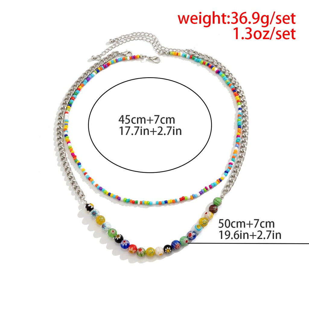 IngeSight.Z  Bohemian Colorful Glass Rice Beads Handmade Necklaces For Women MultiLayer Punk Silver Color Link Chain Choker NecK