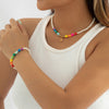 IngeSight.Z Bohemian Colorful Polymer Clay Pearls Choker Necklace For Women Gold Color Shell Pendant Neck Bracelet Set Jewelry