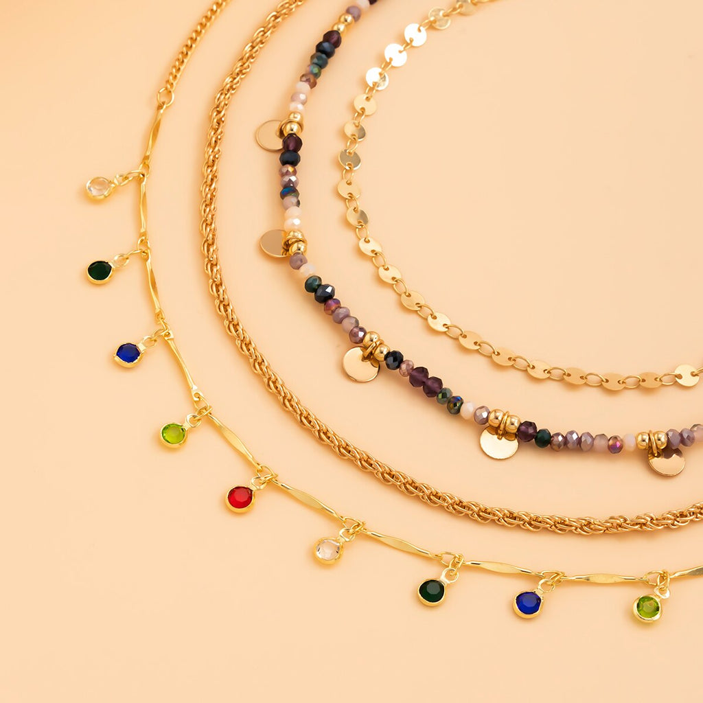 IngeSight.Z Bohemian Colorful Rainbow Crystal Beads Tassel Pendant Necklaces for Women Sequins Toggle Choker Necklaces Jewelry
