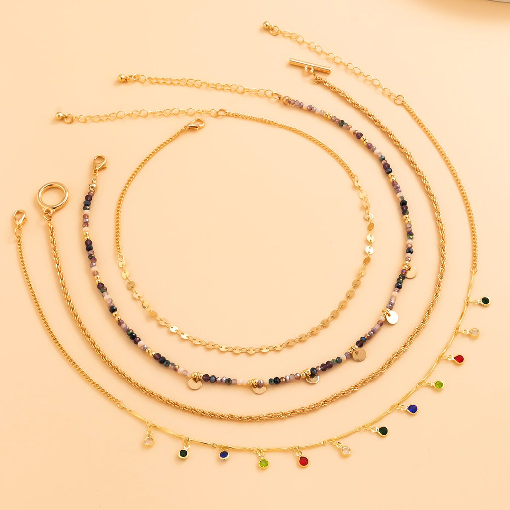 IngeSight.Z Bohemian Colorful Rainbow Crystal Beads Tassel Pendant Necklaces for Women Sequins Toggle Choker Necklaces Jewelry