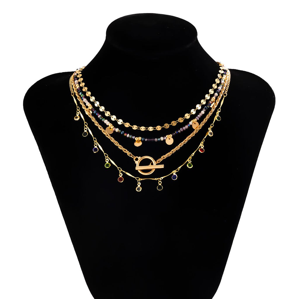 IngeSight.Z Bohemian Colorful Rainbow Crystal Beads Tassel Pendant Necklaces for Women Sequins Toggle Choker Necklaces Jewelry