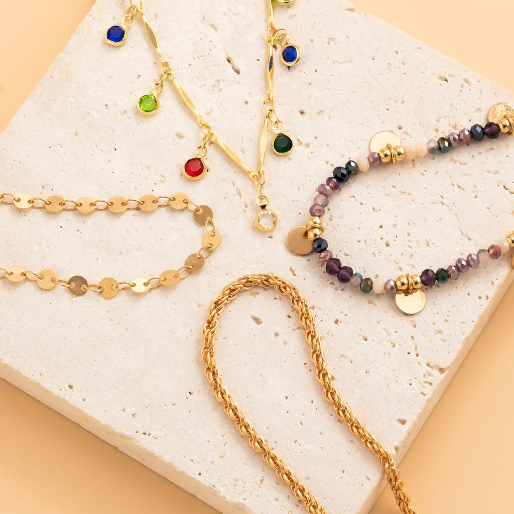 IngeSight.Z Bohemian Colorful Rainbow Crystal Beads Tassel Pendant Necklaces for Women Sequins Toggle Choker Necklaces Jewelry