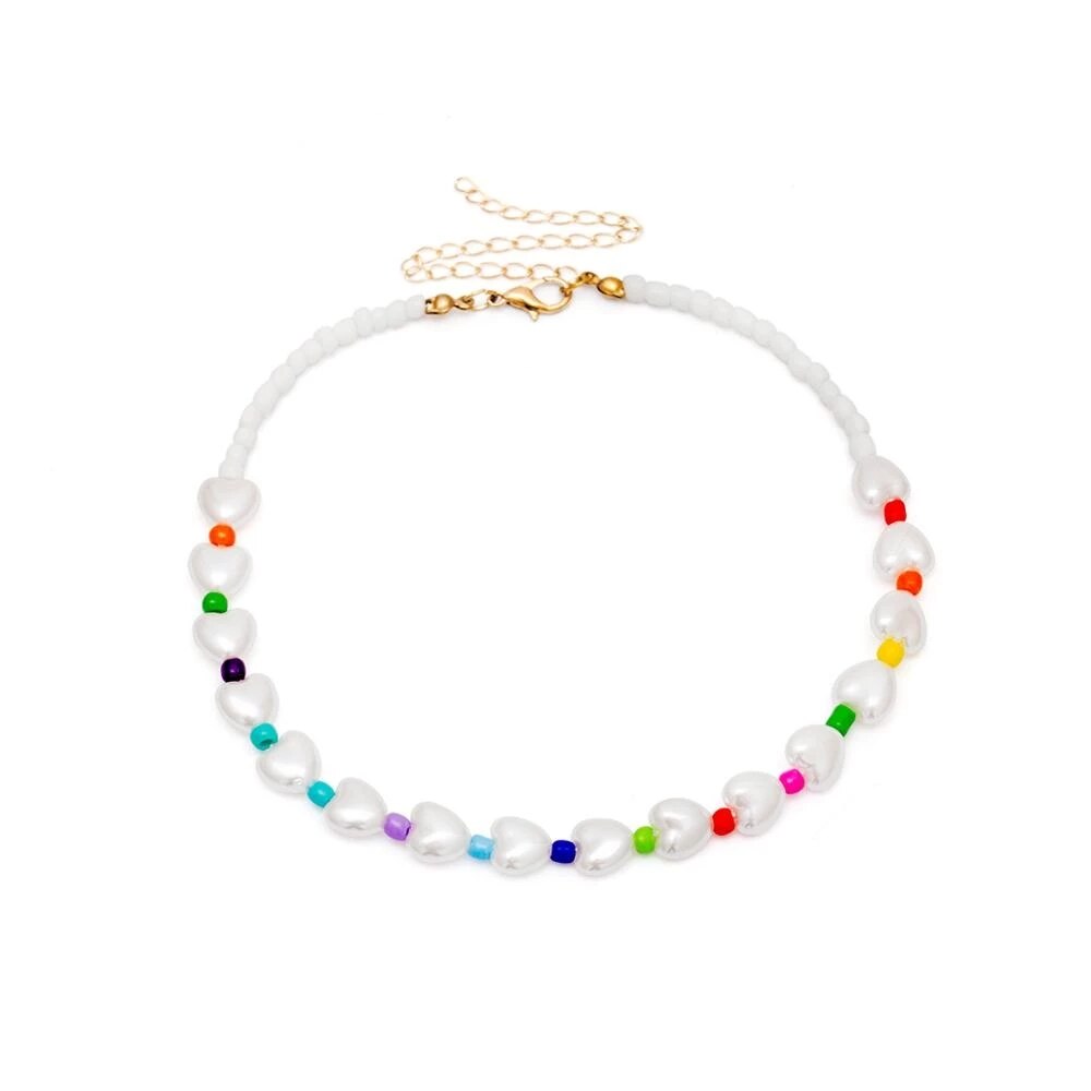 IngeSight.Z Bohemian Imitation Pearl Choker Necklace Collar for Women Statement Colorful Bead Clavicle Chain Necklace Jewelry