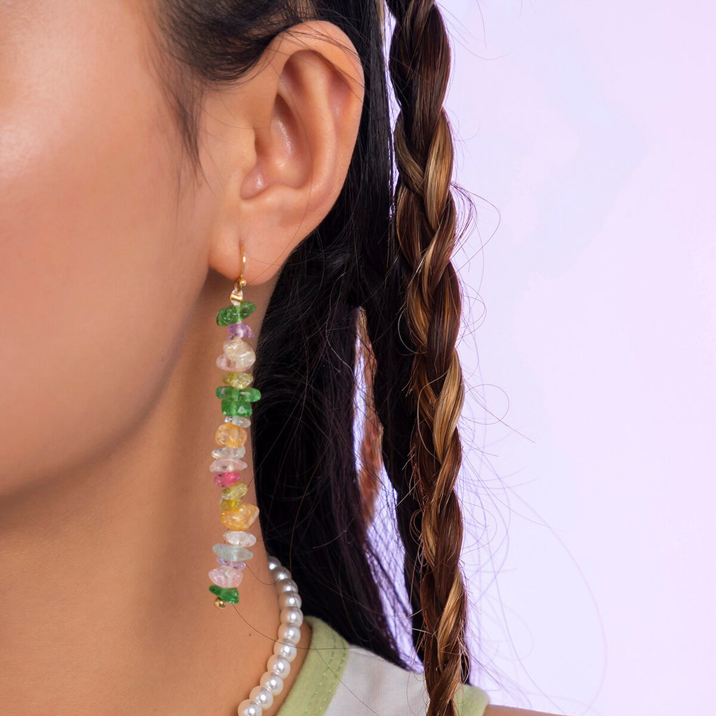 IngeSight.Z Bohemian Irregular transparent Colorful Stone Drop Earrings For Women Pretty Natural Stone Dangle Earrings Jewelry