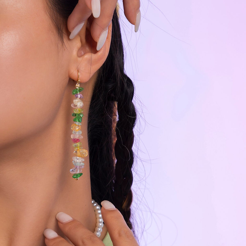 IngeSight.Z Bohemian Irregular transparent Colorful Stone Drop Earrings For Women Pretty Natural Stone Dangle Earrings Jewelry