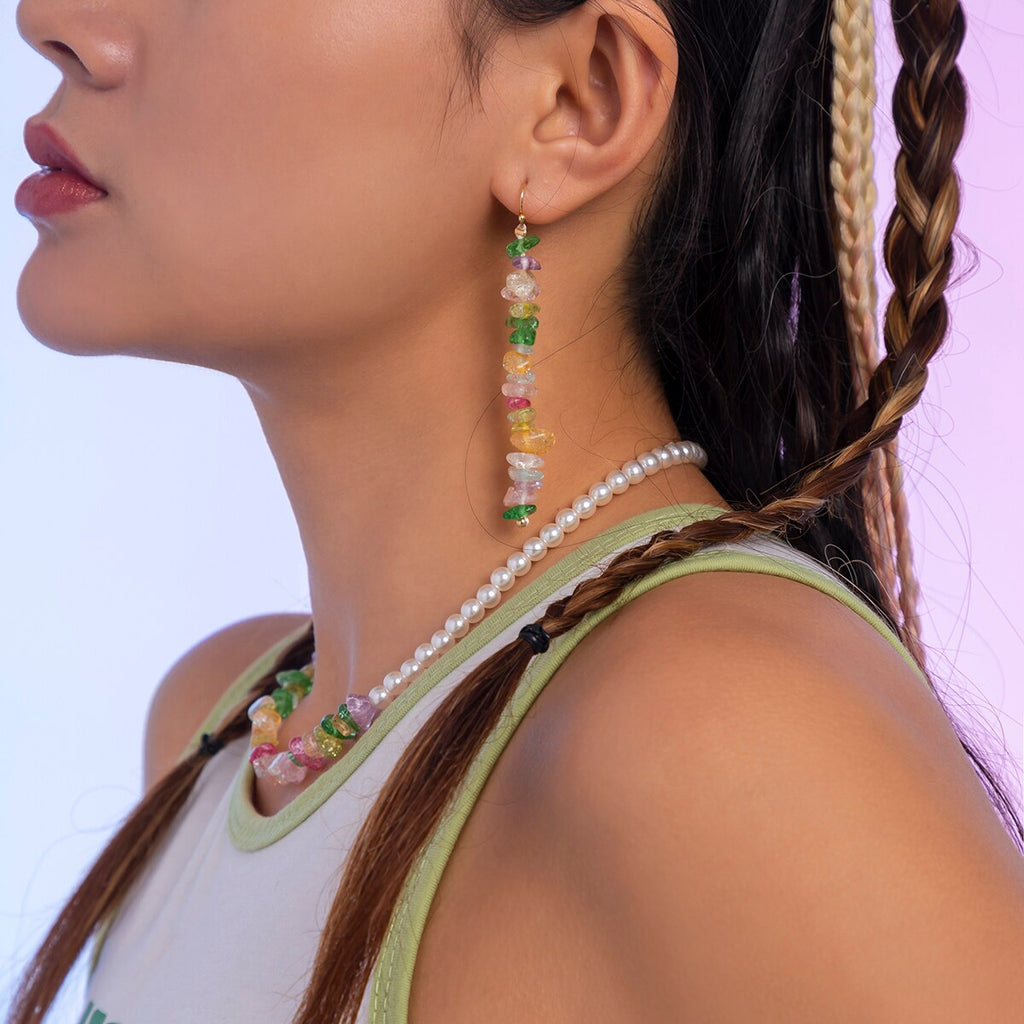IngeSight.Z Bohemian Irregular transparent Colorful Stone Drop Earrings For Women Pretty Natural Stone Dangle Earrings Jewelry