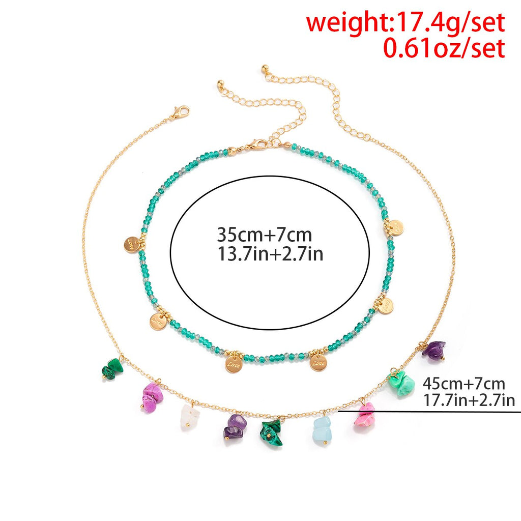 IngeSight.Z Bohemian Natural Irregular Stone Beads Pendant Necklace For Women Colorful Crystal Stone Small Disc Choker Necklaces