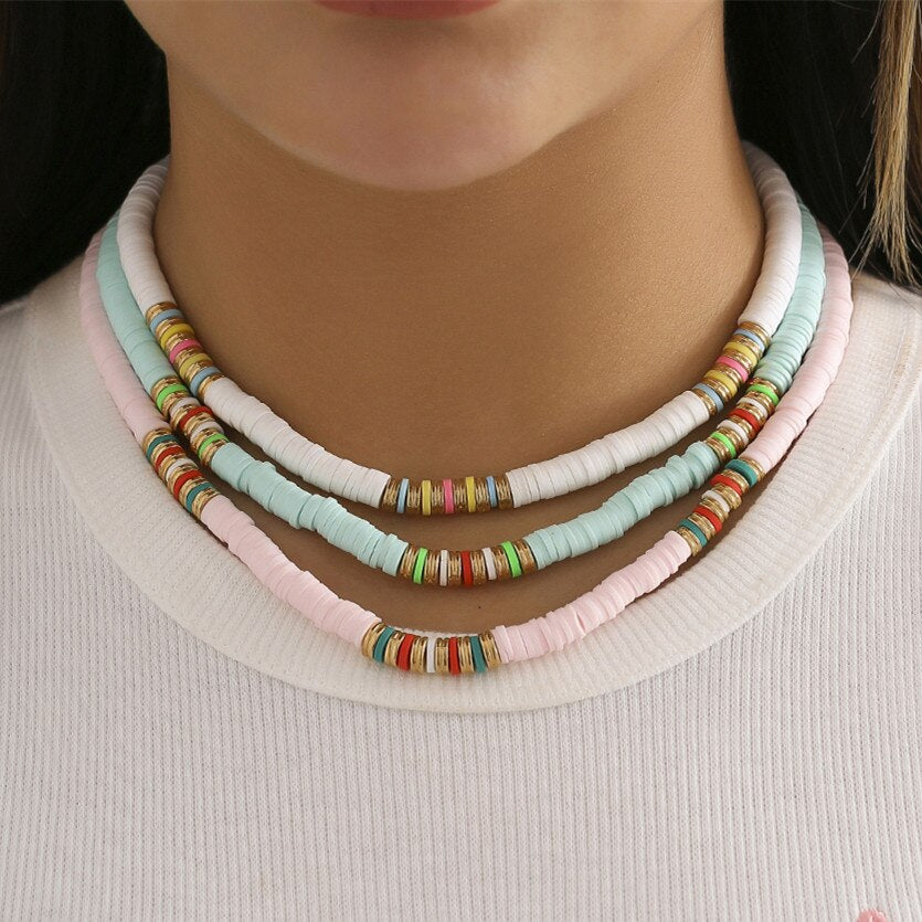 IngeSight.Z Boho Colorful Soft Polymer Clay Choker Necklace For Women Handmade Adjustable Metal Spacer Beads Collar Necklace