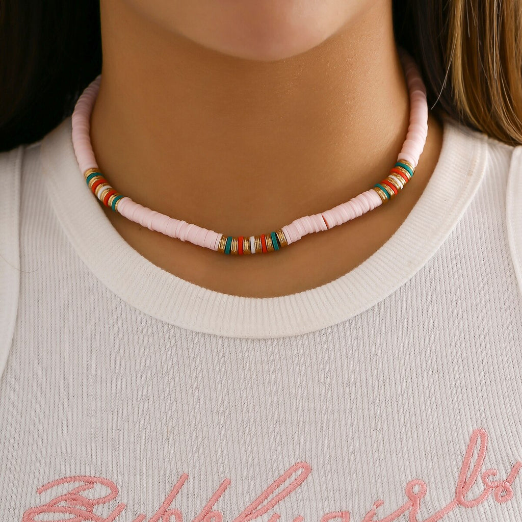 IngeSight.Z Boho Colorful Soft Polymer Clay Choker Necklace For Women Handmade Adjustable Metal Spacer Beads Collar Necklace