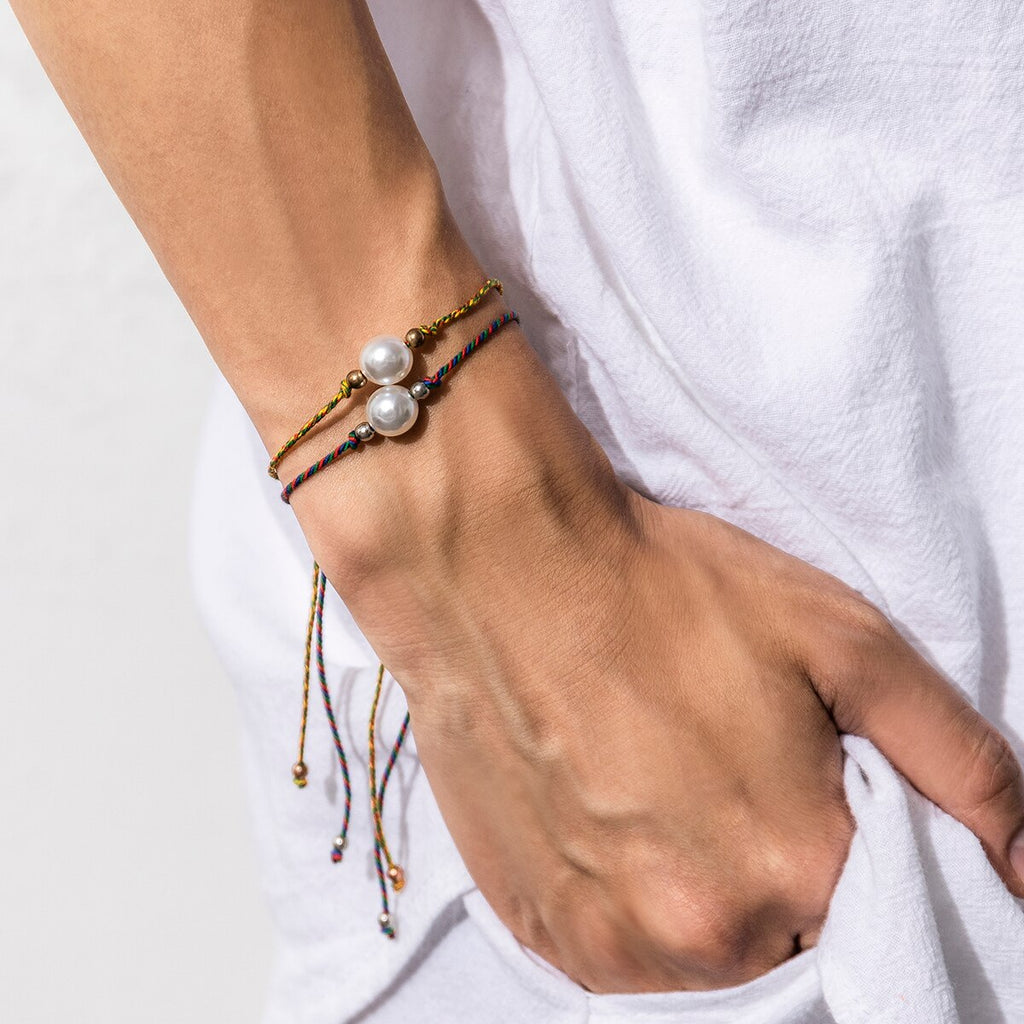 IngeSight.Z Boho Colorful Thread Braided Bracelets For Women Men Punk Peal Beaded Adjustable Handmade Couple Bracelet Gift