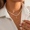 IngeSight.Z Boho Moon Pendant Necklaces for Women Imitation Pearl Choker Necklaces Collar Girls Gold Color Neck Collier Jewelry