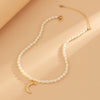 IngeSight.Z Boho Moon Pendant Necklaces for Women Imitation Pearl Choker Necklaces Collar Girls Gold Color Neck Collier Jewelry