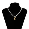 IngeSight.Z Boho Moon Pendant Necklaces for Women Imitation Pearl Choker Necklaces Collar Girls Gold Color Neck Collier Jewelry