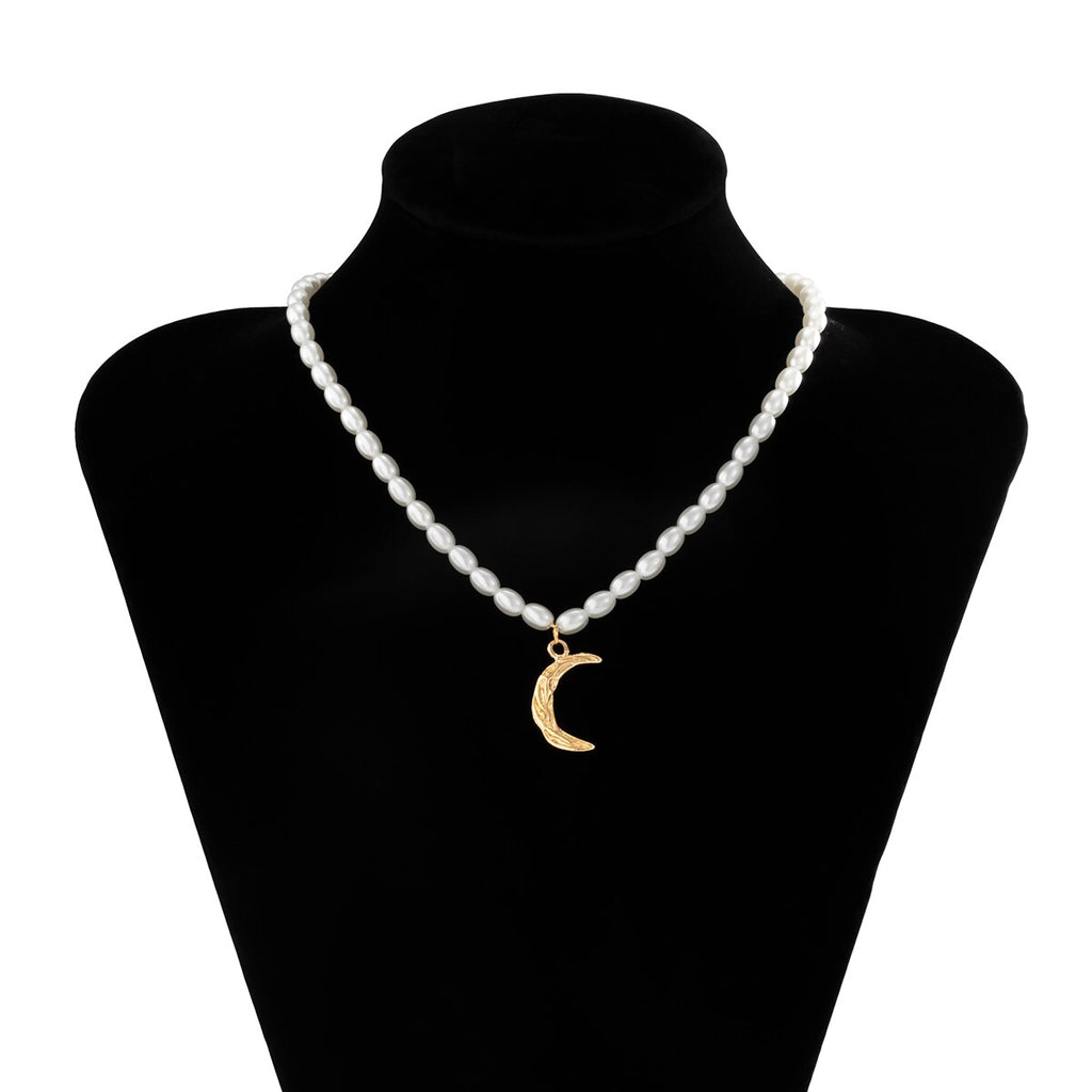 IngeSight.Z Boho Moon Pendant Necklaces for Women Imitation Pearl Choker Necklaces Collar Girls Gold Color Neck Collier Jewelry