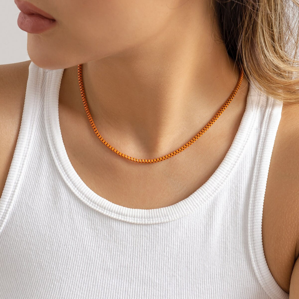 IngeSight.Z Boho Rainbow Color Enamel Box Chain Choker Necklace For Women 2022 Spray Paint Y2K Necklace Jewelry Gift