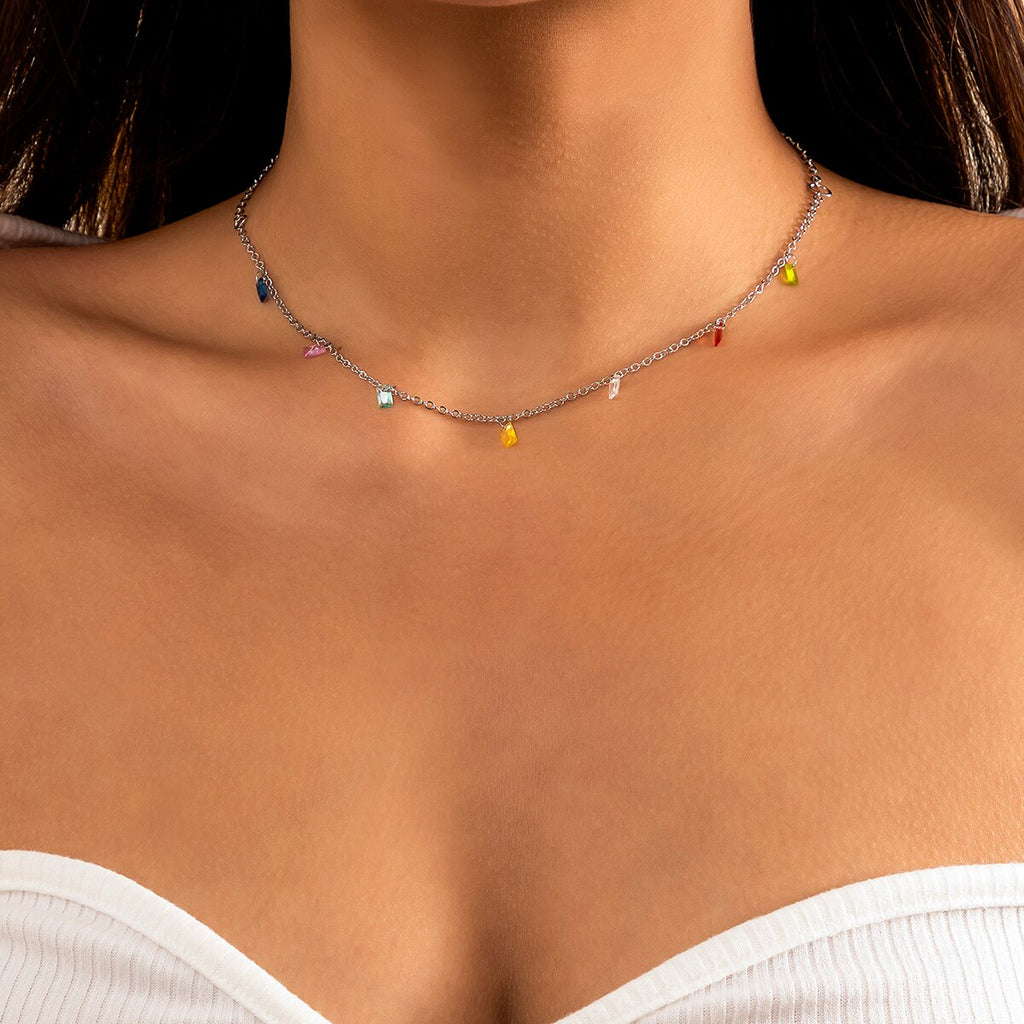 IngeSight.Z Boho Rainbow Colorful Crystal Rhinestone Choker Necklaces for Women Flower Sequins Tassel Pendant Necklaces Jewelry