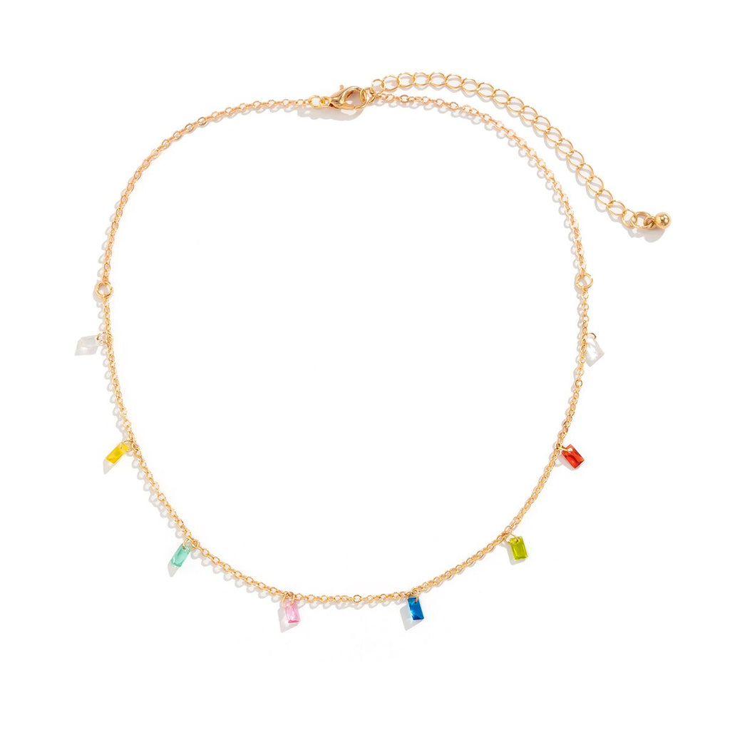 IngeSight.Z Boho Rainbow Colorful Crystal Rhinestone Choker Necklaces for Women Flower Sequins Tassel Pendant Necklaces Jewelry