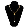 IngeSight.Z Boho Starfish Shell Pendant Long Necklace Asymmetrical Imitation Pearl Link Chain Choker Necklaces for Women Jewelry