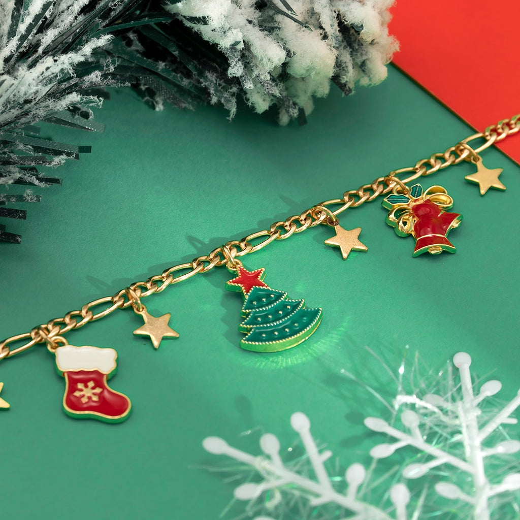 IngeSight.Z Christmas Tree Socks Bell Pendant Necklace Women Punk Gold Color Link Chain Star Choker Necklace Collar Xmas Gift
