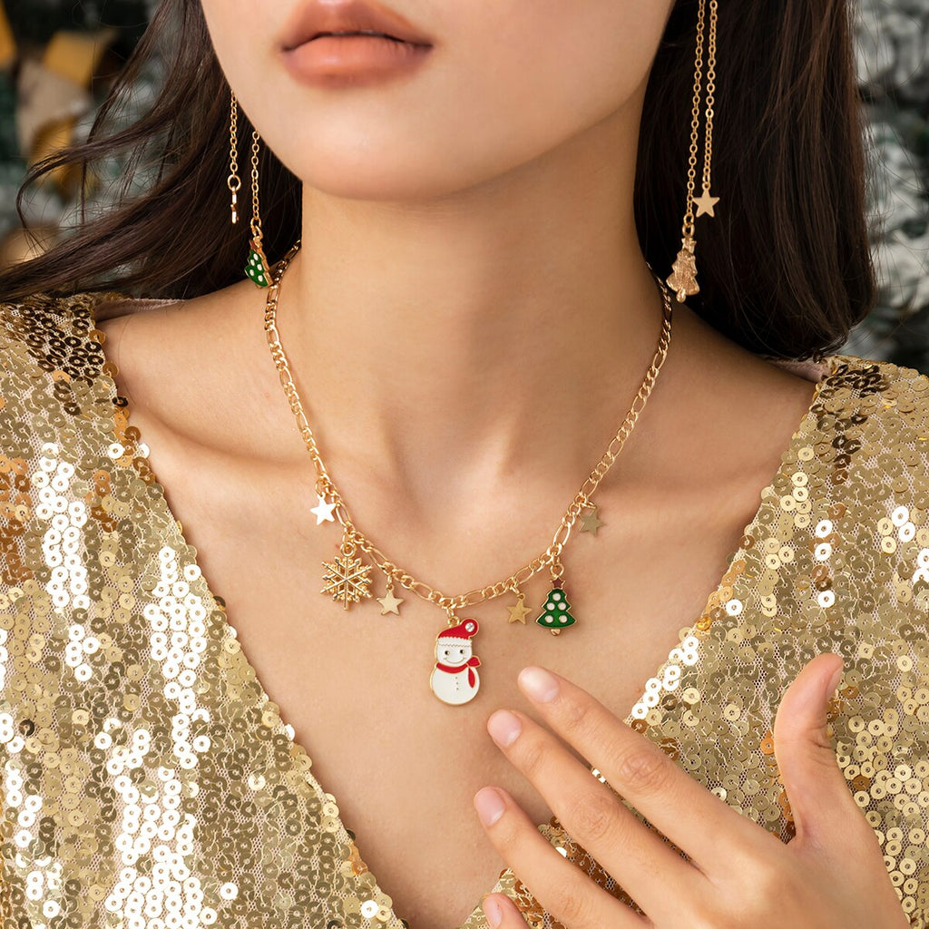 IngeSight.Z Christmas Tree Socks Bell Pendant Necklace Women Punk Gold Color Link Chain Star Choker Necklace Collar Xmas Gift