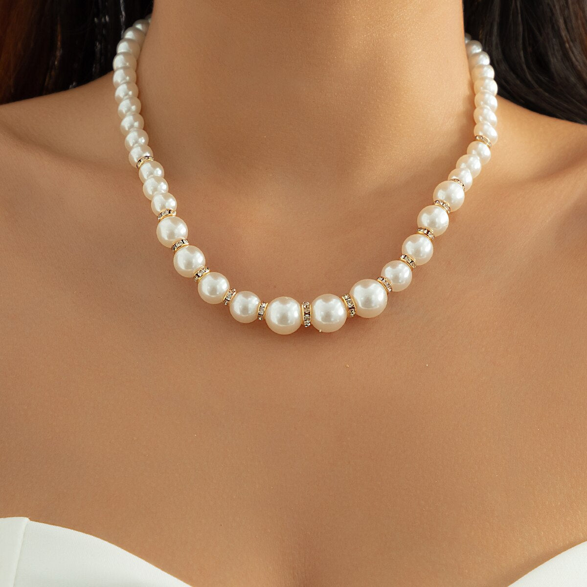 IngeSight.Z Classic Imitation Pearl Choker Necklace for Women  Rhinestone Clavicle Chain Necklace Wedding Party Gift 2022