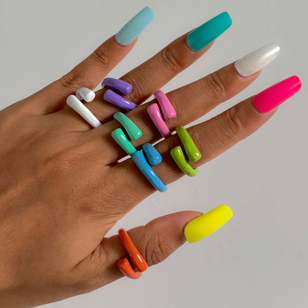 IngeSight.Z Colorful Geometric Irregular Metal Couple Knuckle Finger Rings Candy Color Women Open Rings Jewelry Accessories Gift