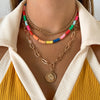 IngeSight.Z Colorful Rainbow Heishi Clay Beads Choker Necklaces Multi Layered Portrait Carved Coin Pendant Necklaces Jewelry