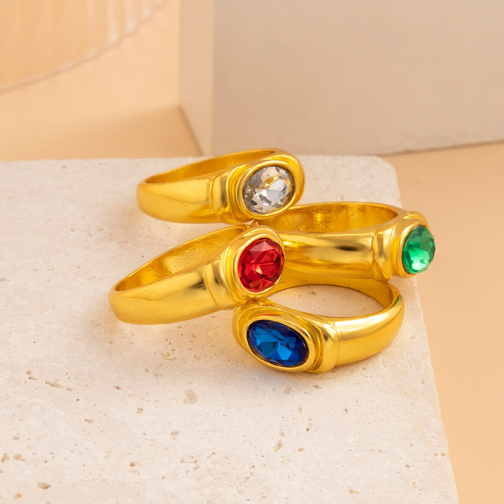IngeSight.Z Colorful Rainbow Rhinestones Crystal Rings for Women Charm KC Gold Color Knuckle Finger Rings Wedding Jewelry Gifts