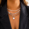 IngeSight.Z Copper Flat Snake Chain Choker Necklaces for Women Multi Layered Imitation Pearl Pendant Toggle Necklaces Jewelry