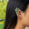 IngeSight.Z Creative Green Crystal Flower Elf Ear Clip for Women Vintage Hollow Metal Leaf No Piercing Hanging Earrings Jewelry