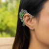 IngeSight.Z Creative Green Crystal Flower Elf Ear Clip for Women Vintage Hollow Metal Leaf No Piercing Hanging Earrings Jewelry