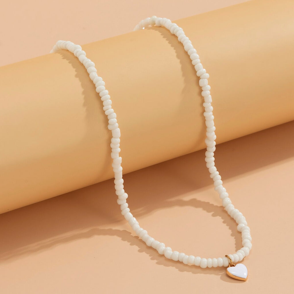 IngeSight.Z Cute Rainbow Colorful Love Heart Pendant Necklace Kpop Seed Beaded Short Choker Necklaces Collar for Women Jewelry