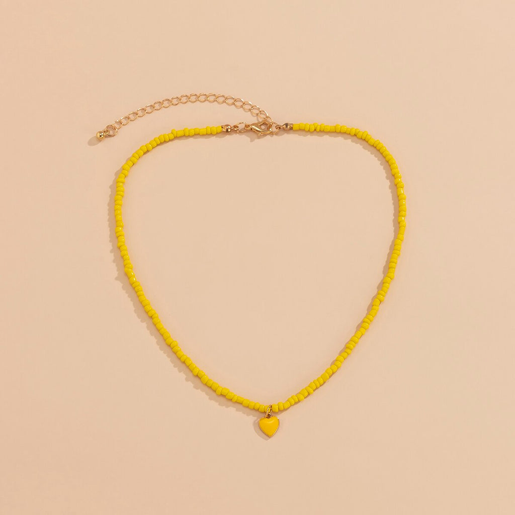 IngeSight.Z Cute Rainbow Colorful Love Heart Pendant Necklace Kpop Seed Beaded Short Choker Necklaces Collar for Women Jewelry