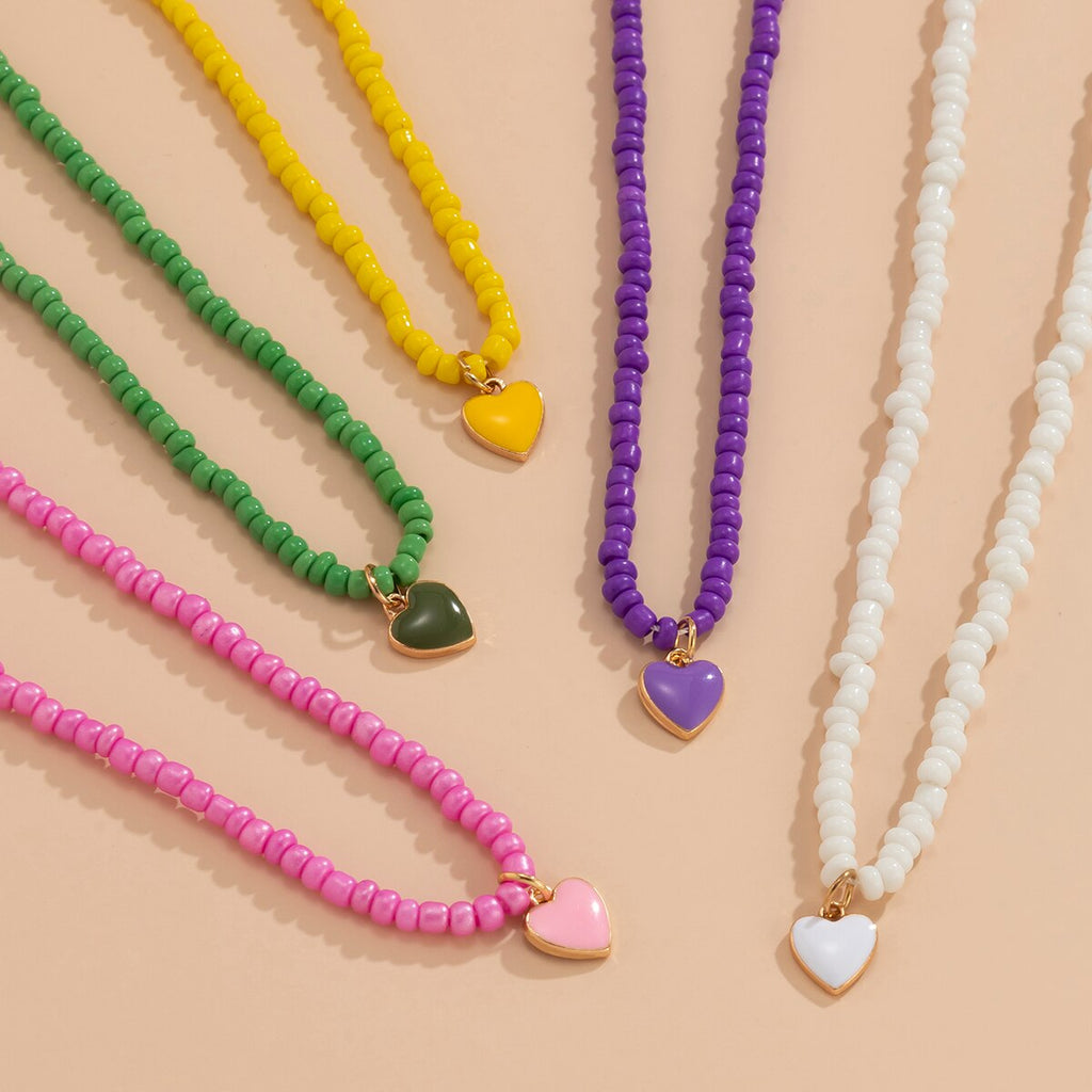 IngeSight.Z Cute Rainbow Colorful Love Heart Pendant Necklace Kpop Seed Beaded Short Choker Necklaces Collar for Women Jewelry