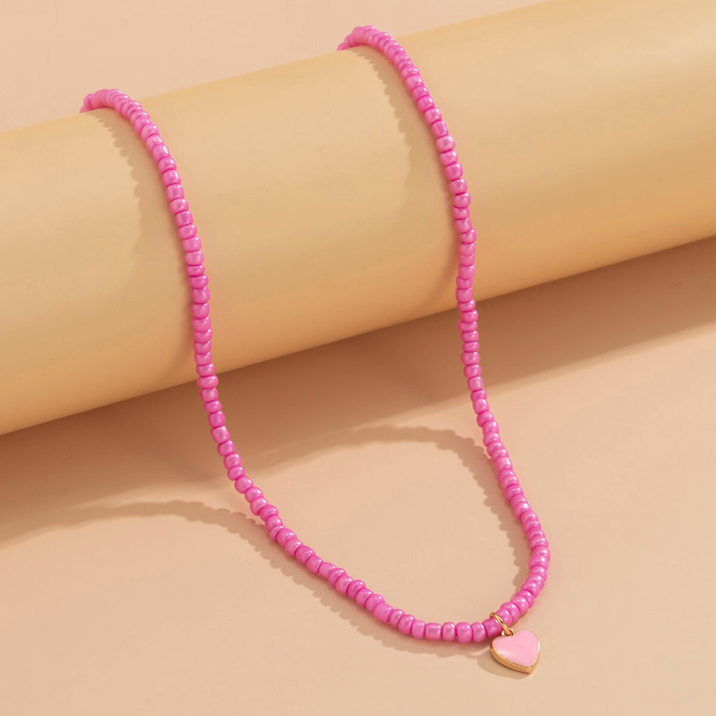 IngeSight.Z Cute Rainbow Colorful Love Heart Pendant Necklace Kpop Seed Beaded Short Choker Necklaces Collar for Women Jewelry
