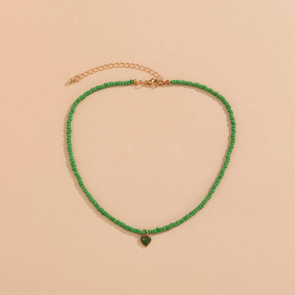IngeSight.Z Cute Rainbow Colorful Love Heart Pendant Necklace Kpop Seed Beaded Short Choker Necklaces Collar for Women Jewelry