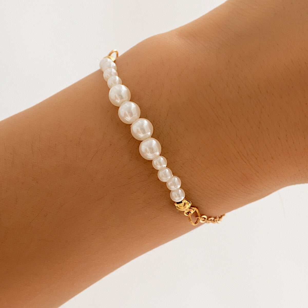 IngeSight.Z  Elegant Asymmetrical Pearl Chain Bracelet for Women Punk Gold Color Wedding Bridal Charm  Hand Chain Jewelry Gift