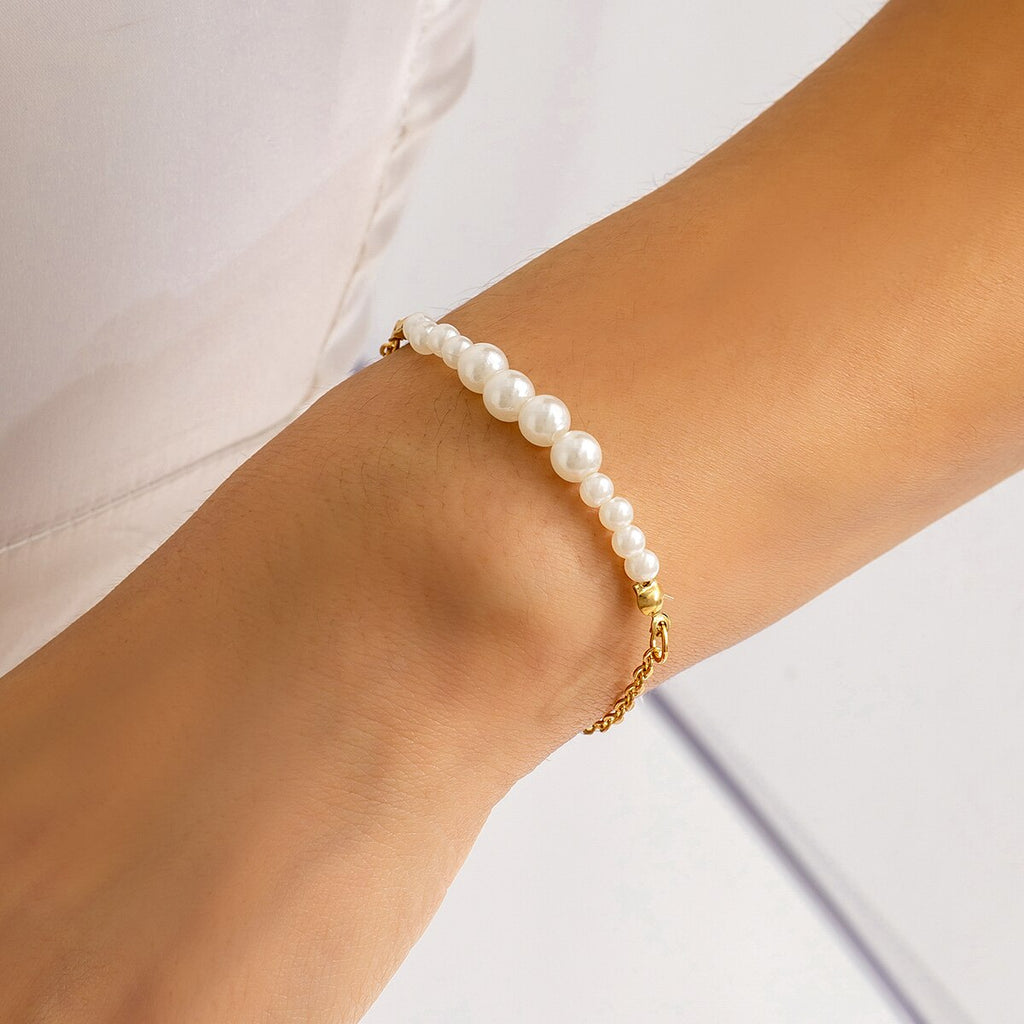 IngeSight.Z  Elegant Asymmetrical Pearl Chain Bracelet for Women Punk Gold Color Wedding Bridal Charm  Hand Chain Jewelry Gift