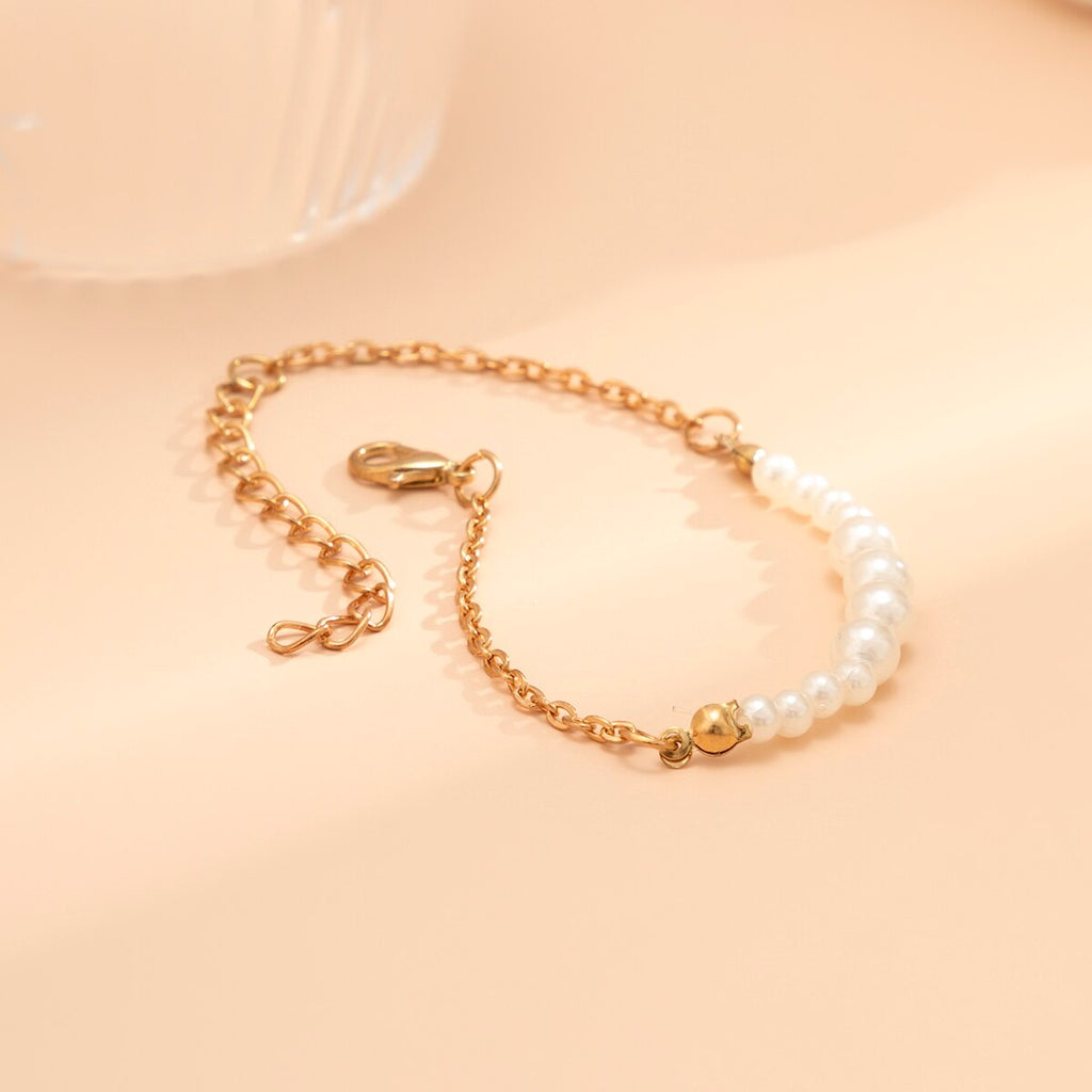 IngeSight.Z  Elegant Asymmetrical Pearl Chain Bracelet for Women Punk Gold Color Wedding Bridal Charm  Hand Chain Jewelry Gift